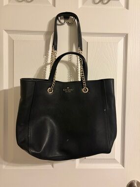 kate spade black leather tote with gold chain handles